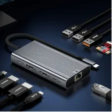 ULT 10-in-1 Type-C Docking Station with USB3.0 USB2.0 4K HD*2 PD100W 1000M RJ45 SD&TF3.0 Multiports Splitter Adapter