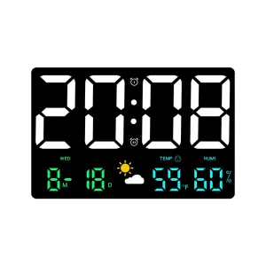 AGSIVO Large Digital Wall Clock Alarm Clock Large LED Display with Remote Control / Automatic Brightness / Indoor Temperature / Humidity / Date / Week / 12/24H For Home Office Classroom