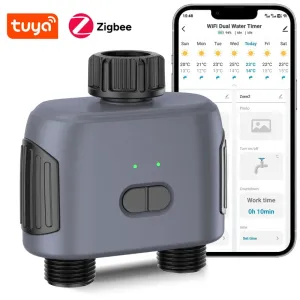 SGW02MZ Tuya Zigbe Smart Irrigation Timer Dual Zone Sprinkler Drip Irrigation Device IPX5 Waterproof Voice Control with Alexa Google Home for Garden Lawn