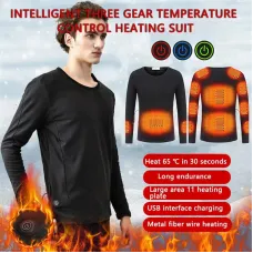 TENGOO 11 Heating Zones Underwear 3 Gear Smart Control Winter Warm USB Electric T-Shirt Adult Long Sleeve Plush Heated Top