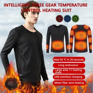 TENGOO 11 Heating Zones Underwear 3 Gear Smart Control Winter Warm USB Electric T-Shirt Adult Long Sleeve Plush Heated Top