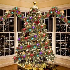 16.4ft/5m Christmas Decoration Holiday Garland Ruscus Grass Ribbon with Colorful Lights Christmas Garland Ribbon Lights 50 LEDs Battery Powered Hanging Decorations for Wedding Valentine's Day Thanksgiving Hanukkah Christmas