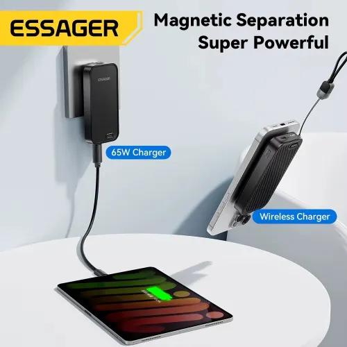 ESSAGER ES-CD58 3-in-1 Travel Power Bank Charger 65W 5000mAh External Battery Power Supply Come with Type-C Cable Support QC PD3.0 FCP APC AFC SCP PPS PE2.0 PE1 Fast Charging for iPhone 17 17Pro Max 16 15 14