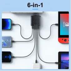 5V3A 6-Port USB Charger 6USB-A QC3.0 Fast Charging Wall Charger Adapter EU Plug for iPhone 15 14 13 for Xiaomi 14pro for Huawei Mate60 Pro for Samsung Galaxy S24