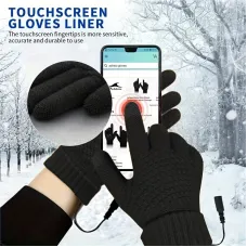 TENGOO Knitted USB Heated Gloves Touch Screen Compatible 40-50Adjustable Warmth Removable Heating Pad Flexible Cable Thermal Winter Gloves