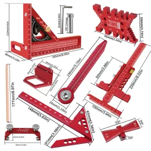 9Pcs Woodworking Square Kit Aluminum Alloy CNC Tools Multi Functional Ruler Set Center Finder Compass Honing Guide Height Gauge For Precision Layout Panel Splicing Grinding