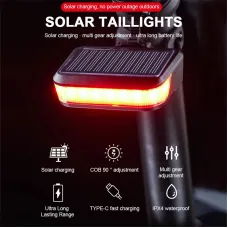 Bikight Solar Bike Taillight 600mAh Battery 6 Light Modes Type-Solar Charging Waterproof Bicycle Rear Light for MTB Bike Motorcycle Electric Vehicle