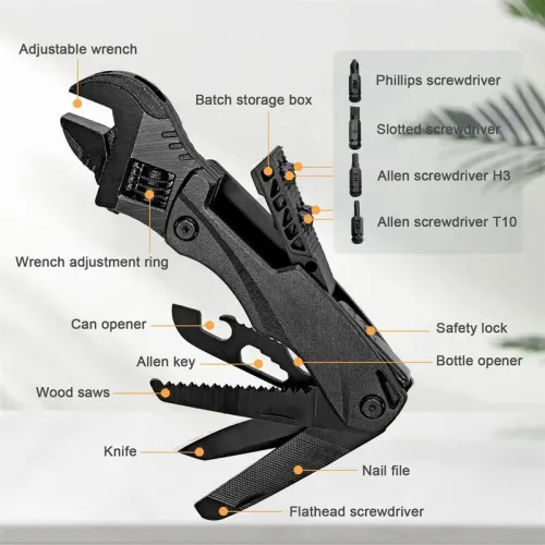 IPRee Outdoor Camping Multifunctional Wrench Pliers Multi-Purpose Adjustable Wrench Folding Saw EDWrench Combination Tool