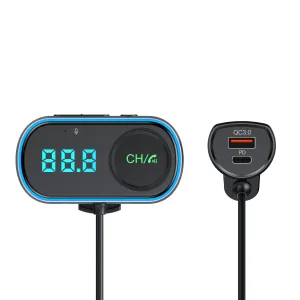 T78 Air Outlet Car bluetooth V5.0 FM Transmitter 30W PD + QC3.0 Fast Charger Hi-fi Music Player Hands-free Calls U Disk AUX Bass 7 Colors Backlit Light