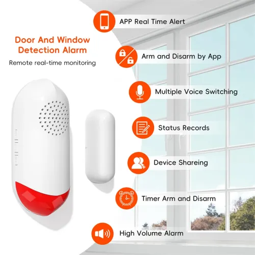 AW401S Tuya WiFi Door Window Sensor Alarm Home Security Wireless Magnetic Sensor Anti-Theft Alarm Sound and Light Smart Voice Tuya APP Control