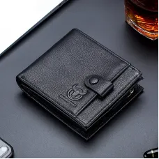 BULLCAPTAIN Genuine Leather Men Short Wallet Casual Business Clutch Male Coin Purse Hasp Zipper Card Holder Money Clip