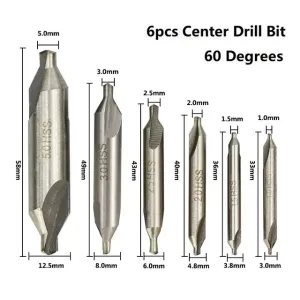 6PCS M2 High-Speed Steel Center Drill Bits Set Metalworking Tools 60-Degree 1.0-5.0mm Countersink Lathe