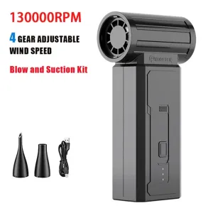 Mini Turbo Fan 130,000PM Peak 35 m/s Wind Speed 2000mAh Peak Battery 4 Speed Settings Cordless Powerful Hair Dryer and Dust Remover