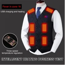 TENGOO HV-16A Fashion Unisex Heated Vest - 16 Heating Zones, 3-Level Control, USB Charging, Smart Electric Heating Jacket for Winter Outdoor Camping Hiking