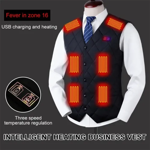 TENGOO HV-16A Fashion Unisex Heated Vest - 16 Heating Zones, 3-Level Control, USB Charging, Smart Electric Heating Jacket for Winter Outdoor Camping Hiking