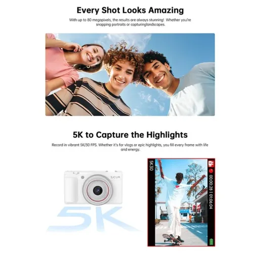 SJCAM ZV200 5K Resolution 2.7 inch LCD Screen Action Camera High Definition Recording Hands Free Auto Shooting