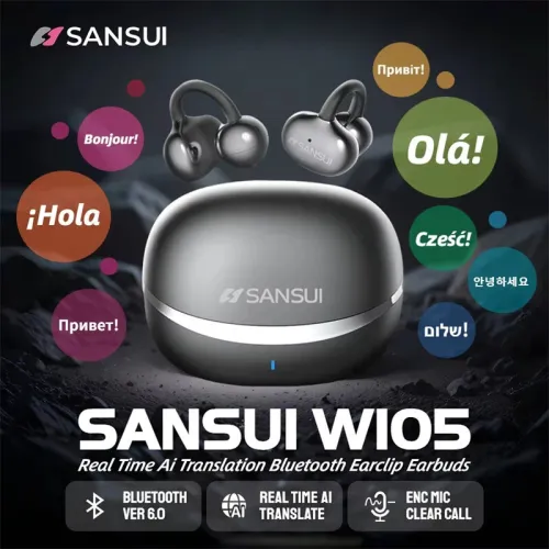 Sansui W105 TWS Earbuds bluetooth V6.0 Earphone Real-Time AI Translation ENC Mic Clear Call HD Sound Long Battery Life Ergonomics Earphone