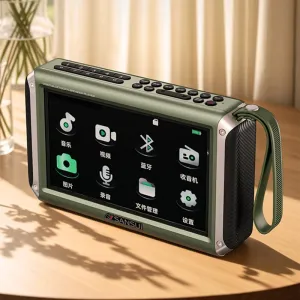 SANSUI F55 Wireless bluetooth Speaker 7-inch LED Display Radio Dual Internal Magnetic Horn Deep Bass Portable FM Radio Dual TF Card Slot/USB Drive/AUX MP4 Music Player Video Speaker with Stand and Lanyard