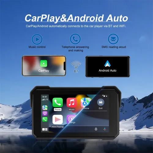 5''IPS Screen Motorcycle Carplay Android Auto Brightness Adjustment IP68 Waterproof Bluetooth 5.0 Smart Screen Player