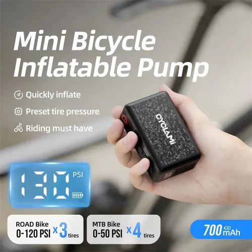 CYCLAMAM6 130 PSMini Bike Air Pump Intelligent Preset Tire Tressure Type-Charging Inflator for MTB E-Bikes Ball