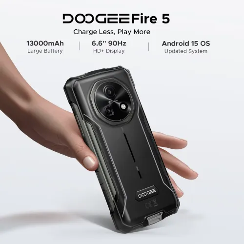 DOOGEE Fire 5 12GB 64GB 13MP Camera 6.6 inch 90Hz IPS 13000mAh Android 15 NFC UNISOC SC9863A Octa Core IP68 IP69K Waterproof 4G Rugged Smartphone