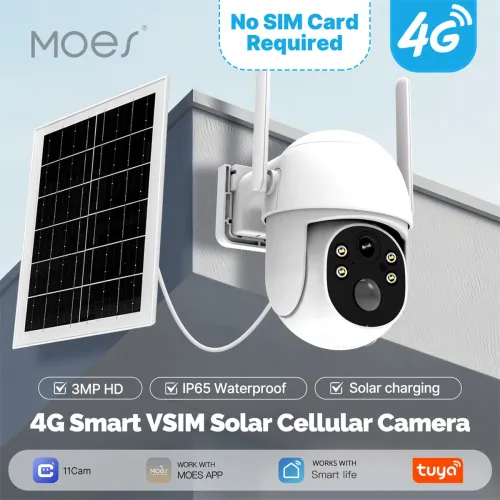 MOES Tuya 3MP 4G Solar Security Camera with Solar Panel 3MP HD Dual Night Vision Human Detection Alarm 7800mAh Battery IP65 Waterproof Smart Life APP Outdoor Wireless Surveillance Monitor Cameras