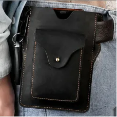 Ekphero Retro Men's Waist Bag Genuine Leather Belt Bag Key Waist Work Pocket Phone Bag for Belt Wearable Holster