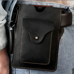 Ekphero Retro Men's Waist Bag Genuine Leather Belt Bag Key Waist Work Pocket Phone Bag for Belt Wearable Holster