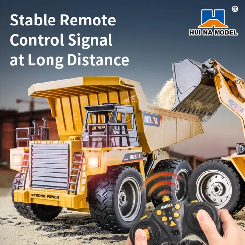 Huina Toys RTR 1534 1/18 2.4G 9CH RC Car Dump Truck Alloy Bucket Cabin LED Light Engineering Remote Control Simulation Construction Vehicles Models Children Kids Gifts
