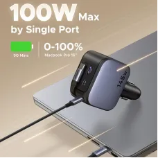 Ugreen 145W 4-Port USB PD Car Charger Adapter with Integrated USB-C Cable 2USB-C+USB-A QC3.0 PD 3.0 QC 3.0 PPS SCP  Fast Charging for iPhone 16 16 Pro 15 14 13 Pro Max for Huawei Pura 80 Ultra for Samsung Galaxy Z Fold7 for XIAOMI