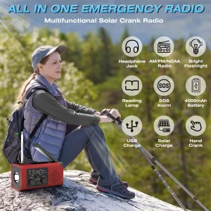 IPRee Hand Crank Emergency Radio Solar Powered Radio with LEFlashlight SOAlarm Portable Radio for Outdoor Camping and Emergency