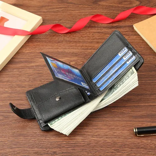 Men Short Wallet Bifold PU Leather Wallet Hasp Coin Purse Credit ID Card Holder Billfold Purse Money Bag
