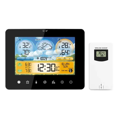 Multifunctional Touchscreen Weather Station Alarm Clock Wireless Weather Station Color Screen Touch Screen Alarm Clock Hygrometer Thermometer Sun Weather Barometer Tidal Forecast Sensor