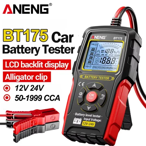 ANENG BT175 Car Battery Tester 12V 24V Lead Acid Battery Analyzer Digital Voltage Alternator Tester Accurate CCA Measurement Backlit Screen Automotive Battery Checker