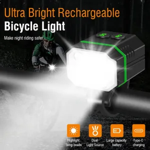 1500Lm Super Bright Bike Headlights IP67 Waterproof Various Lighting Modes Type-Fast Charge Aluminum Alloy Bicycle Front Light Flashlight