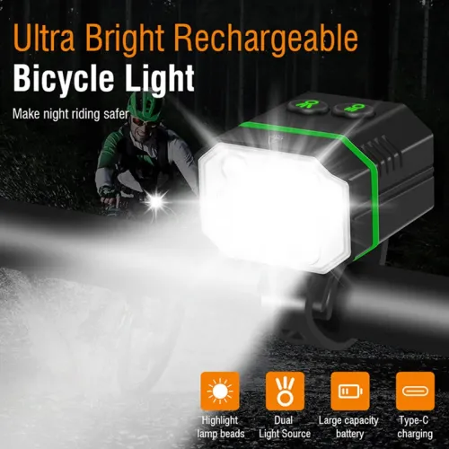 1500Lm Super Bright Bike Headlights IP67 Waterproof Various Lighting Modes Type-Fast Charge Aluminum Alloy Bicycle Front Light Flashlight