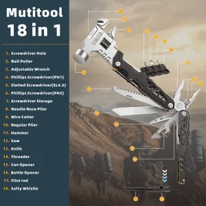 IPRee Portable Multifunctional Wrench Hammer Outdoor Camping Emergency Tools Combination Stainless Steel Folding Nail Hammer