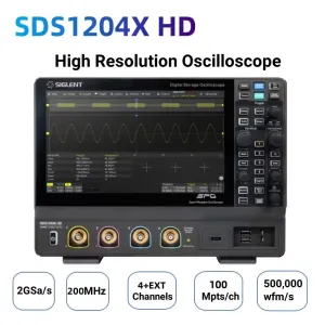 Siglent SDS1204X-HD Oscilloscope 200MHz Bandwidth 4 Channels 2GSa/s Sampling Rate 12-bit High Resolution TFT-LCD Touch Screen