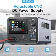 FNIRSI IPS3608 Smart Power Supply Adjustable DC 36V 8A 285W USB-C PD 3.0 QC 3.0 Fast Charging Multi-Protocol Precision