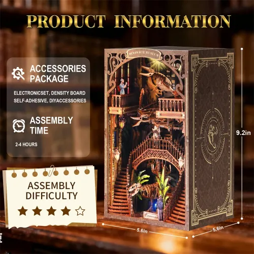 LH0001 Dinosaur DIY Miniature House 3D Handmade Puzzle Wooden Bookshelf Decor Building Kit Birthday Gifts