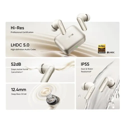 Realme Buds Air7 ANC Earbuds Wireless bluetooth 5.4 Earphone 52dB Depth Noise Cancelling AI Call Noise Reduction LHDC Hi-Res 12.4mm Deep Bass Driver 3D Surround Sound 45ms Low Delay 52H Playback Sports Headphones