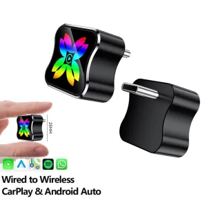 LAESD Q1BF 2-in-1 Wireless CarPlay Android Auto Smart Box Type-C Port Plug and Play Wired to Wireless Adapter