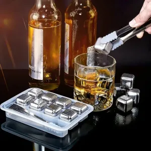 8PCS 304 Stainless Steel Ice Cubes Set Reusable Chilling Stones for Whiskey Wine Wine Cooling Cube Chilling Rock Party Bar Tool