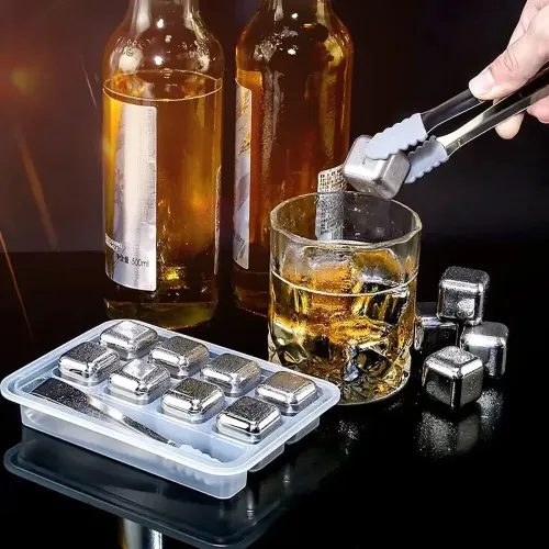 8PCS 304 Stainless Steel Ice Cubes Set Reusable Chilling Stones for Whiskey Wine Wine Cooling Cube Chilling Rock Party Bar Tool
