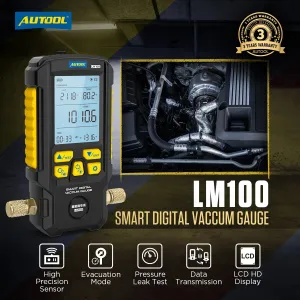 AUTOOL LM100 Vacuum Pressure Test Tool Digital Manifold Gauge High Precision Sensor Air Conditioning Leak Tester Refrigeration System LCD Screen Vacuum Probe