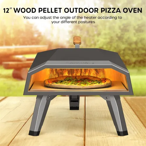 USA Direct ECOWELL EPO12L Outdoor Wood Fired-12''Outside, Pellet Oven with Pizza Stone/Peel, Infrared Thermometer and Portable Cover