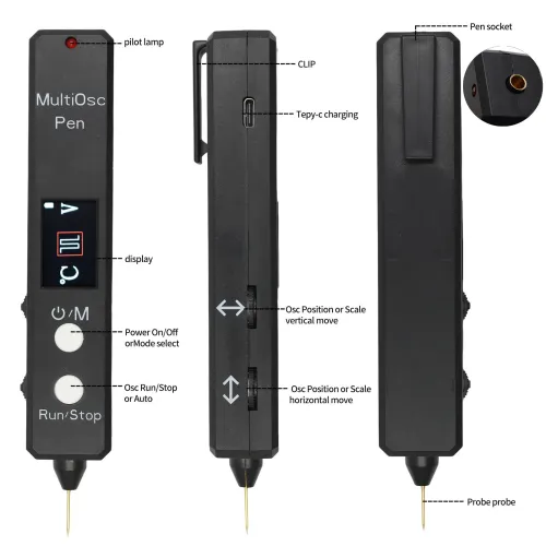 Four-in-One Multifunctional Pen 2MSa/s Sampling Rate 400KHz Bandwidth High Precision Voltage Meter Resistance Diode Oscilloscope Tester