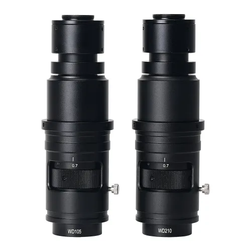 HAYEAR WD105 WD210 Microscope C Mount Zoom Lens 0.7X-5X Magnification Continuously Variable Zoom Lens 105mm/ 210mm Working Distance for Inspection Electronic Repair Soldering