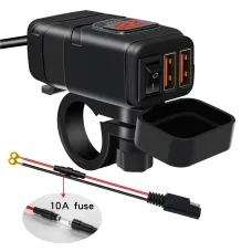 Motorcycle Charger SAE to USB Adapter Dual USB Fast Charger 12V Voltmeter with On/Off Power Switch for Phone GPS Tablet