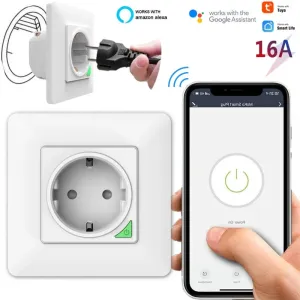 Tuya 16A WiFi Smart EU Wall Socket Power Monitoring Outlet Timing Function APP Remote Control Voice Control with Alexa Google Home